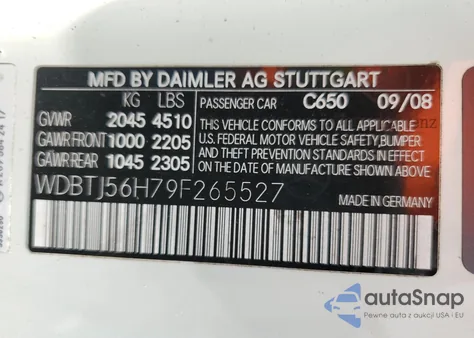 2009 Mercedes-Benz Clk 350 из США, поврежденный, VIN WDBTJ56H79F265527